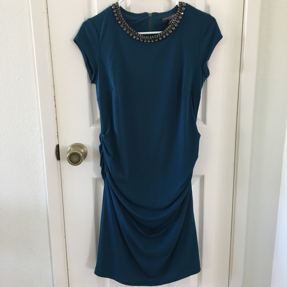 A Pea in the Pod Teal Embellished Maternity Dress
